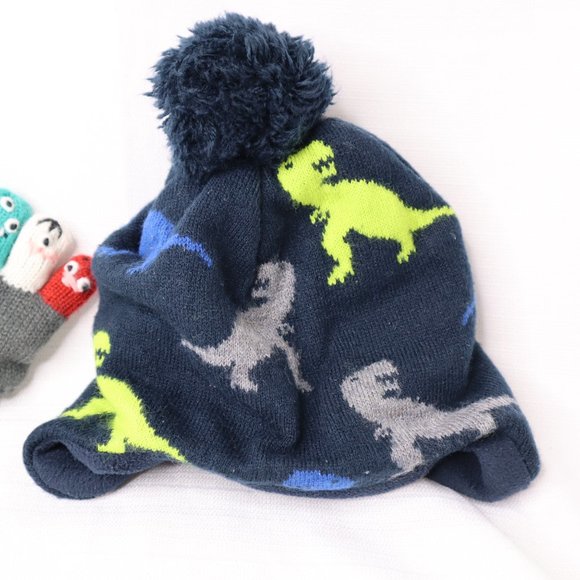 Beanie and glove bundle for toddler kids sz 1-3 years old dinosaur blue pre-owne - Picture 3 of 6